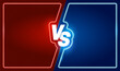 Neon versus battle frame of vector sport game competition, match, challenge or boxing fight. Blue and red team or fighters VS battle screen, versus background with glowing light borders for duel theme
