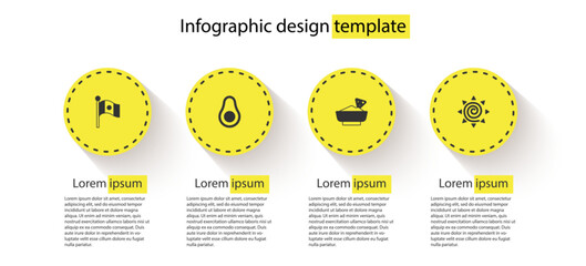 Poster - Set Mexico flag, Avocado fruit, Nachos in bowl and Sun. Business infographic template. Vector