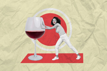 Poster - Composite collage image of walking pushing wine glass alcohol party disco have fun enjoy weekend friday holiday toast relax rest restaurant