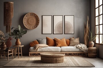 Sticker - Ethnic bohemian interior and poster mockup,. Generative AI