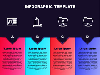 Poster - set line music book with note, burning candle in candlestick, ftp settings folder and . business inf