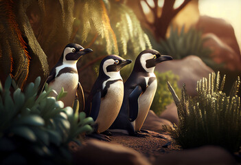 Poster - Beautiful photo Penguins concept, contemporary natural social background. Generative AI technology.
