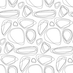 Wall Mural - A pattern of drawn circles with lots of lines. Hand-drawn doodle shapes. Spots and strokes. Modern trendy vector background. Printing on textiles and paper. Abstract packaging. Black and white pattern