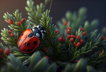 Aufkleber - Beautiful photo Ladybugs concept, contemporary natural social background. Generative AI technology.
