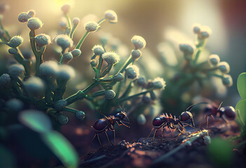 Aufkleber - Beautiful photo Ants concept, contemporary natural social background. Generative AI technology.
