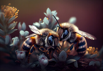 Poster - Beautiful photo Bees concept, contemporary natural social background. Generative AI technology.
