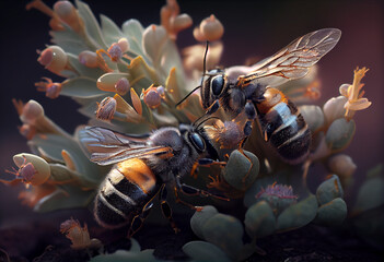Poster - Beautiful photo Bees concept, contemporary natural social background. Generative AI technology.
