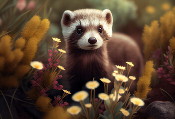 Poster - Beautiful photo Ferrets concept, contemporary natural social background. Generative AI technology.
