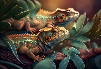 Poster - Beautiful photo Lizards concept, contemporary natural social background. Generative AI technology.
