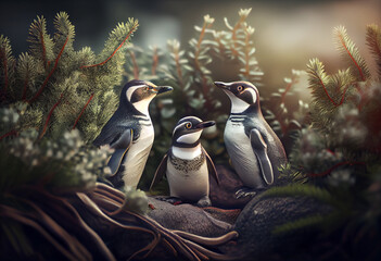 Poster - Beautiful photo Penguins concept, contemporary natural social background. Generative AI technology.

