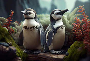 Poster - Beautiful photo Penguins concept, contemporary natural social background. Generative AI technology.
