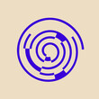 Geometric circle spiral logo emblem. Abstract style icon isolated on light fund. Decorative line elements. Ornamental design illustration. Swirl symbol. Sacred geometry labyrinth maze.