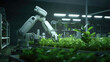 Smart robotic arm, robot farmers working in a laboratory. Generative AI