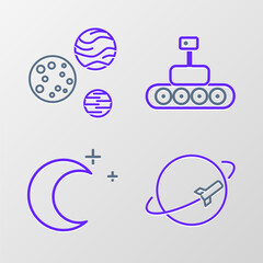 Sticker - Set line Planet, Moon and stars, Mars rover and icon. Vector