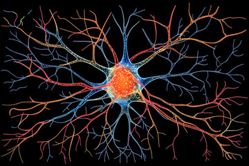 a diagrammatic drawing of a neuron. digital art illustration. generative AI.