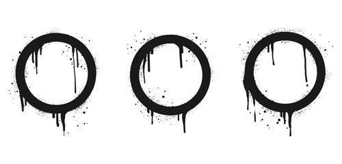 collection of Spray painted graffiti circle sign in black over white. design element drip symbol.  isolated on white background. vector illustration
