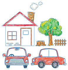 Sticker - Children drawing simple house family