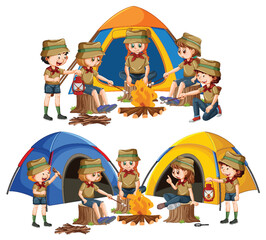 Wall Mural - set of children enjoying camping
