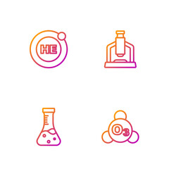 Sticker - Set line Ozone, Test tube, Helium and Microscope. Gradient color icons. Vector