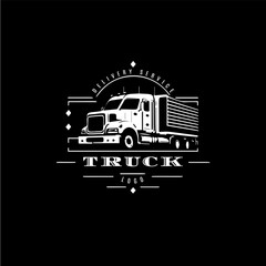 Poster - Truck icon linear emblem in silhouette style for delivery service and cargo transportation. lorry logo template. Vector illustration.