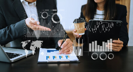 Wall Mural - financial report data of business operations balance sheet and income statement as fintech concept. 
