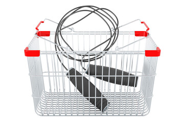 Poster - skipping rope or jump rope inside shopping basket, 3d rendering
