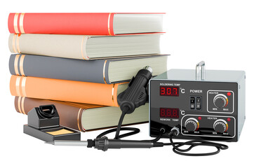 Poster - soldering station with books, 3d rendering