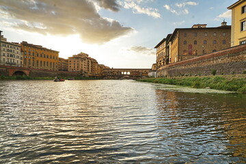 Wall Mural - Ponte Vecchio seen from a boat on the Arno River in Florence, Tuscany, Italy