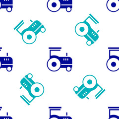 Canvas Print - Blue Tractor icon isolated seamless pattern on white background. Vector