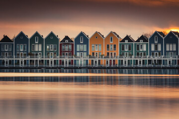 Wall Mural - Colorful houses in Houten during the blue hour.