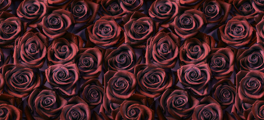 roses in plum red color, horizontal seamless pattern. roses arrangement in plum red and brown modern