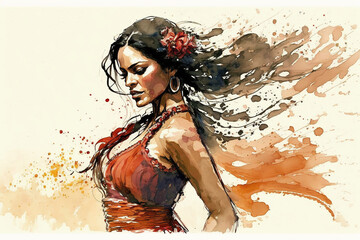 Wall Mural - Flamenco dancer drawing with bit of watercolour.