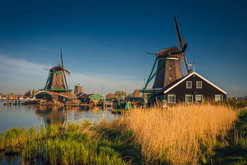 Wall Mural - Morning at Zaanse Schans in the Netherlands - it is one of the most beautifully located open-air museums in Europe. Here we will find classic Dutch buildings.