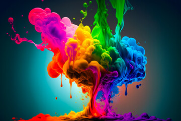 Wall Mural - Abstract ai generated background illustration of Rainbow colored liquid splash painting smoke 