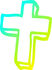 cold gradient line drawing cartoon gold cross