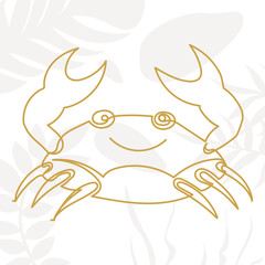 Wall Mural - crab sketch, drawing by one continuous line, on abstract background vector