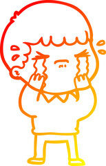 warm gradient line drawing cartoon man crying