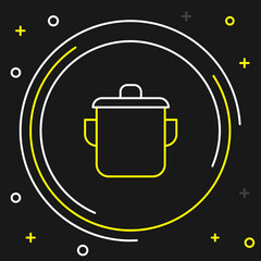 Canvas Print - Line Cooking pot icon isolated on black background. Boil or stew food symbol. Colorful outline concept. Vector