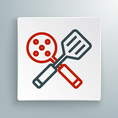 Sticker - Line Spatula icon isolated on white background. Kitchen spatula icon. BBQ spatula sign. Barbecue and grill tool. Colorful outline concept. Vector