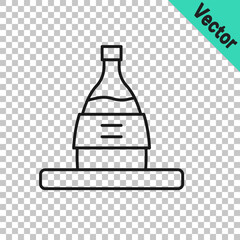 Wall Mural - Black line Bottle of sake icon isolated on transparent background. Vector