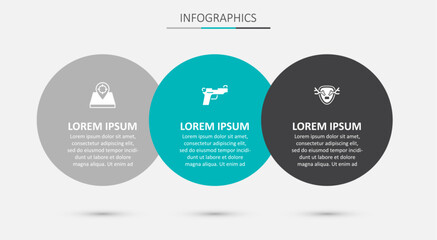 Sticker - Set Pistol or gun, Hunt place and Deer antlers on shield. Business infographic template. Vector