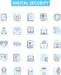 Digital security vector line icons set. Digital, security, cryptography, authentication, malware, virus, phishing illustration outline concept symbols and signs