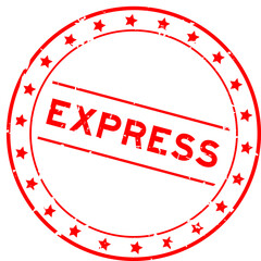 Sticker - Grunge red express word round rubber seal stamp on white background