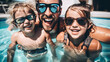 Happy family has fun in the pool and enjoys the summer vacation. Generative Ai