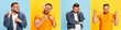 © Lustre Art Group  - Collage made of closeup portraits of young man expressing different emotions over blue and yellow backgrounds
