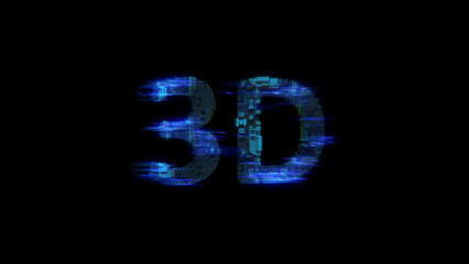 Poster - cybernetic electrical light shining text 3D in glitch style, isolated - object 3D rendering