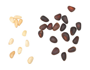 Wall Mural - Pine nuts isolated on the white, top view