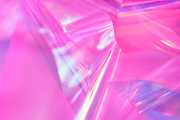 Aufkleber - Close-up of ethereal pastel neon blue, purple, lavender, pink holographic metallic foil background. Abstract modern curved blurred surreal futuristic disco, rave, techno, festive dreamlike backdrop