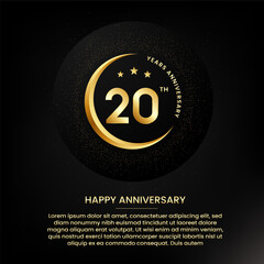 Wall Mural - 20 years anniversary with a half moon, stars, glitter and editable speech text. Golden half moon anniversary banner template with a golden number