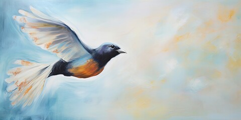 The bird is flying in a acrylic painting, representing the concept of World Migratory Bird Day. Generative AI